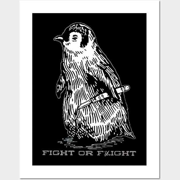 Vintage Fight or Flight Penguin Wall Art by Manut WongTuo